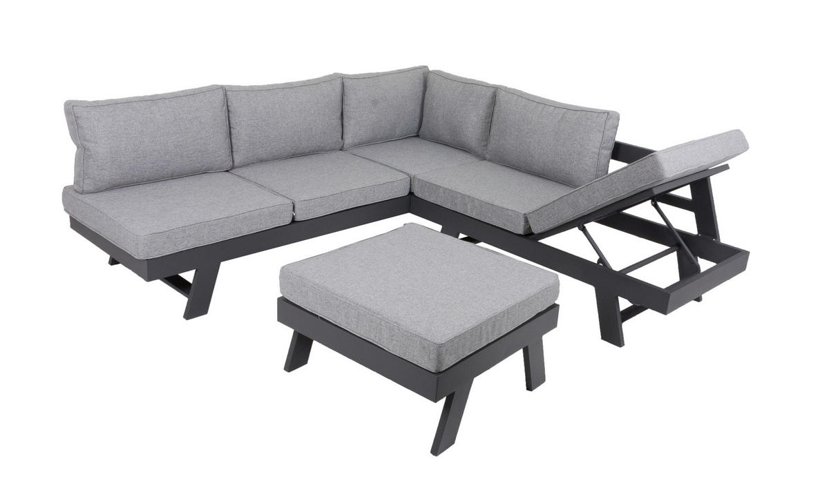 LOUNGEGARNITUR 3-teilig   Aluminium  - Schwarz/Grau, Basics, Kunststoff/Textil - Gardenson
