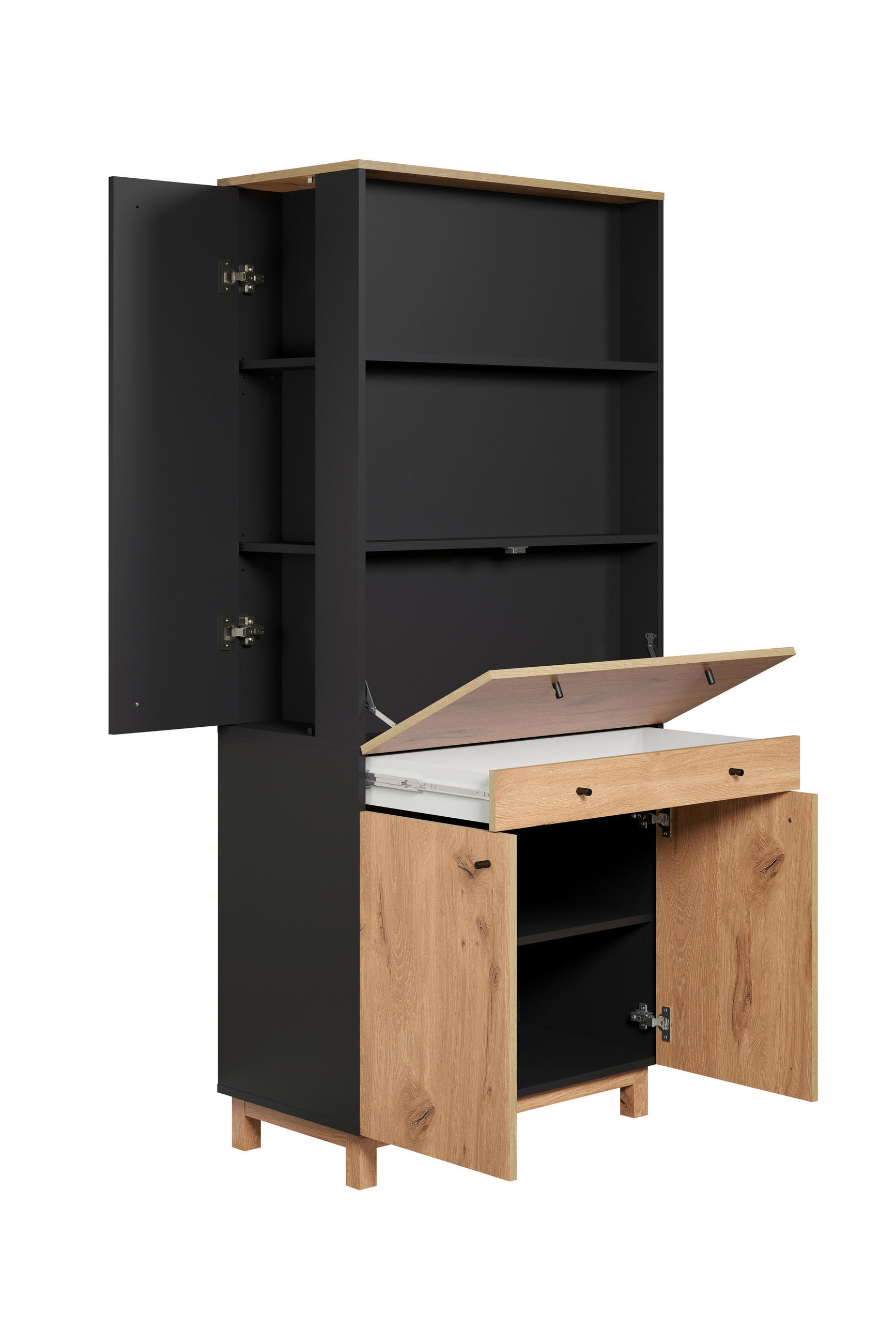 SEKRETÄR  klappbar, Stauraum  - Eichefarben/Schwarz, MODERN, Holzwerkstoff/Kunststoff (76/175/41cm) - Boxxx