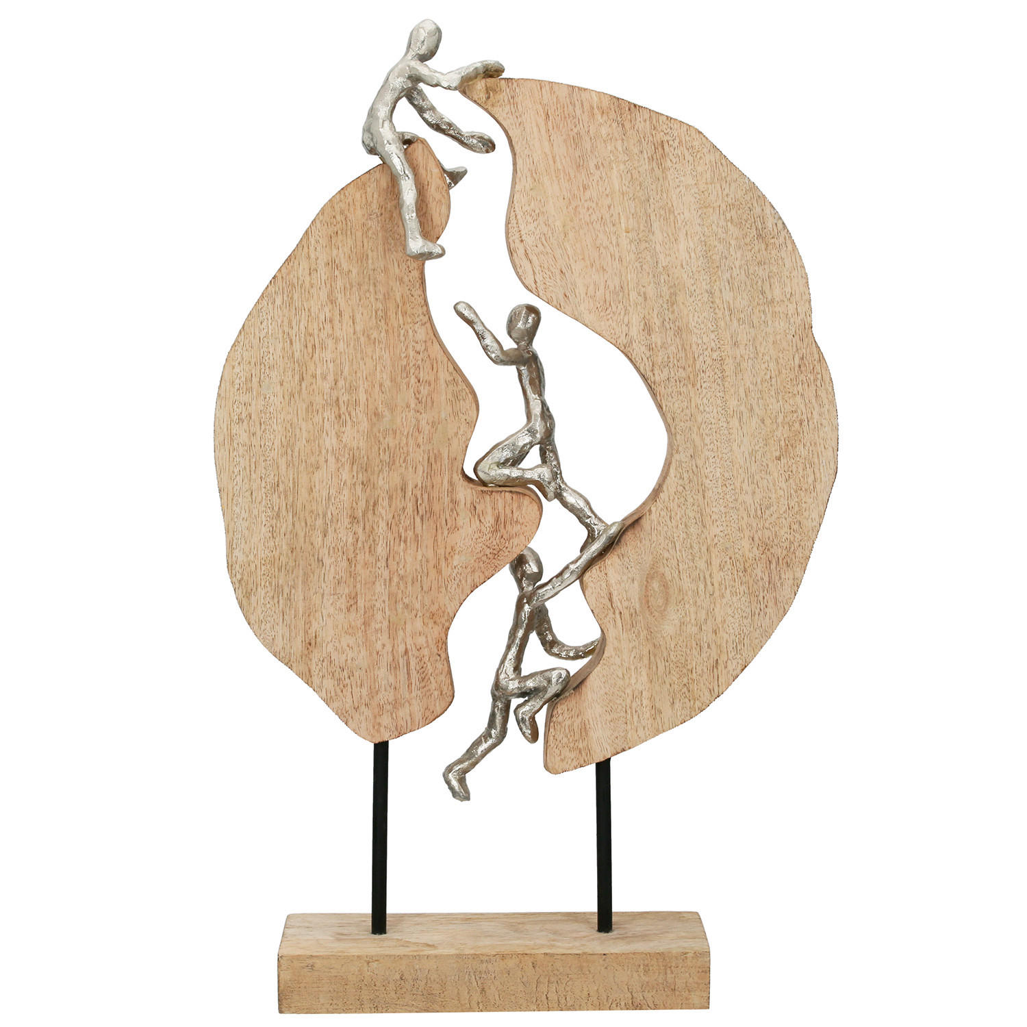 Thumbnail - Skulptur Hoch Hinaus, Silber, Hellbraun, Holz, Metall, Mangoholz, massiv, 35x36x9 cm, stehend, Dekoration, Skulpturen & ...