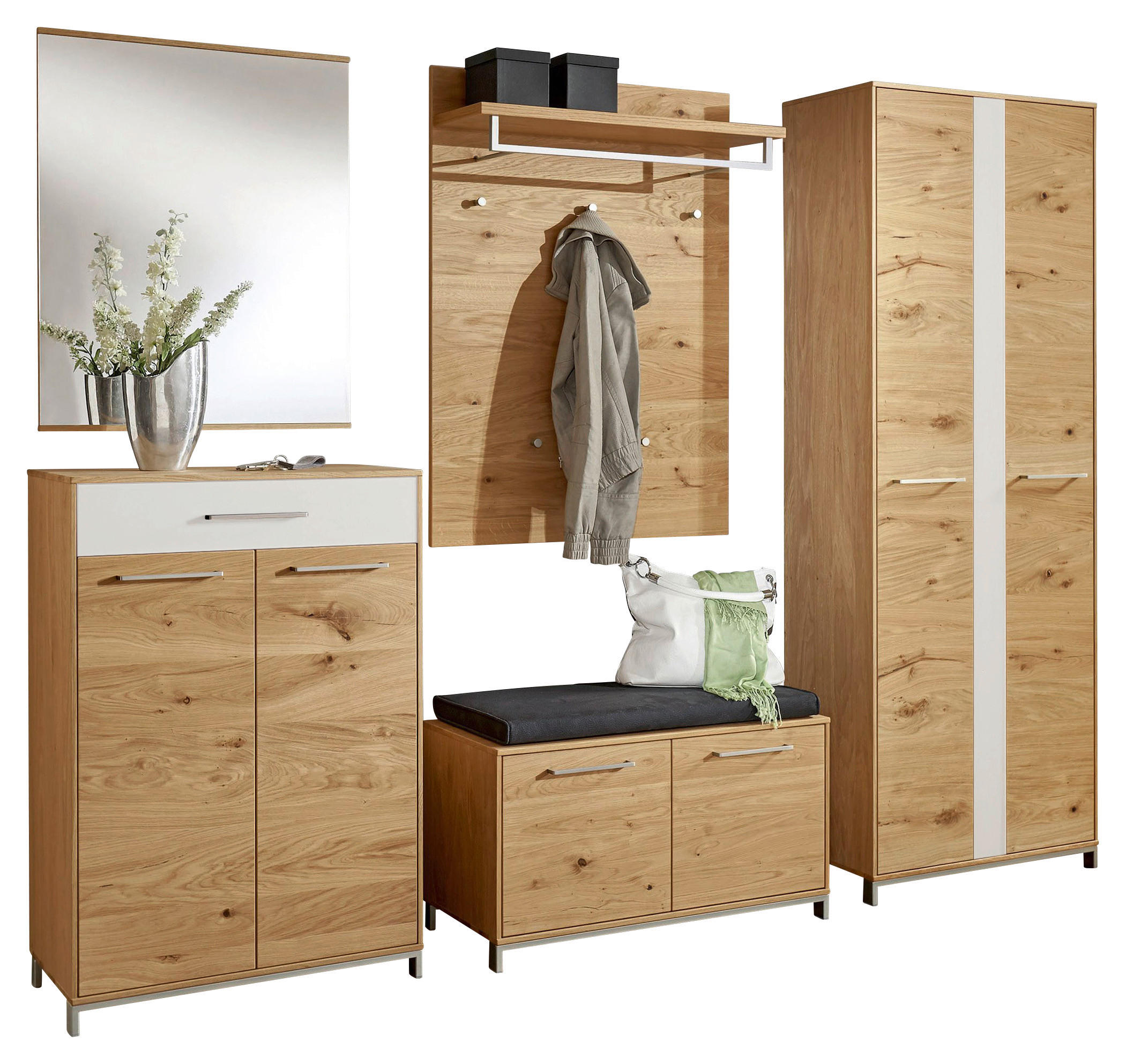 GARDEROBE 6-teilig 250/195/40 cm  - Weiss/Eichefarben, Design, Glas/Holz (250/195/40cm)