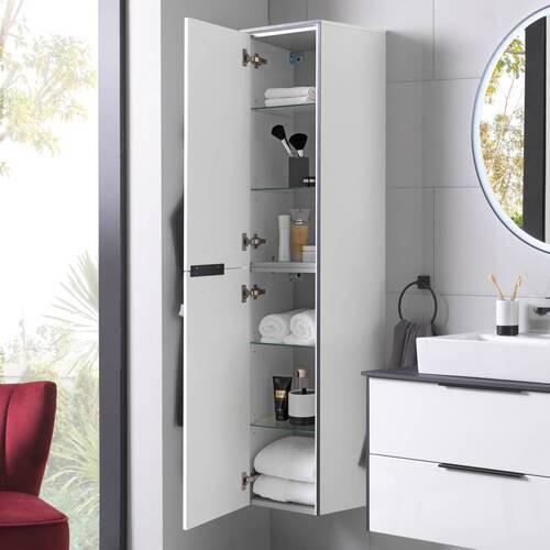 HOCHSCHRANK 32,8/163,3/32,0 cm  - Weiß Hochglanz/Schwarz, Basics, Glas/Holzwerkstoff (32,8/163,3/32,0cm) - Voleo