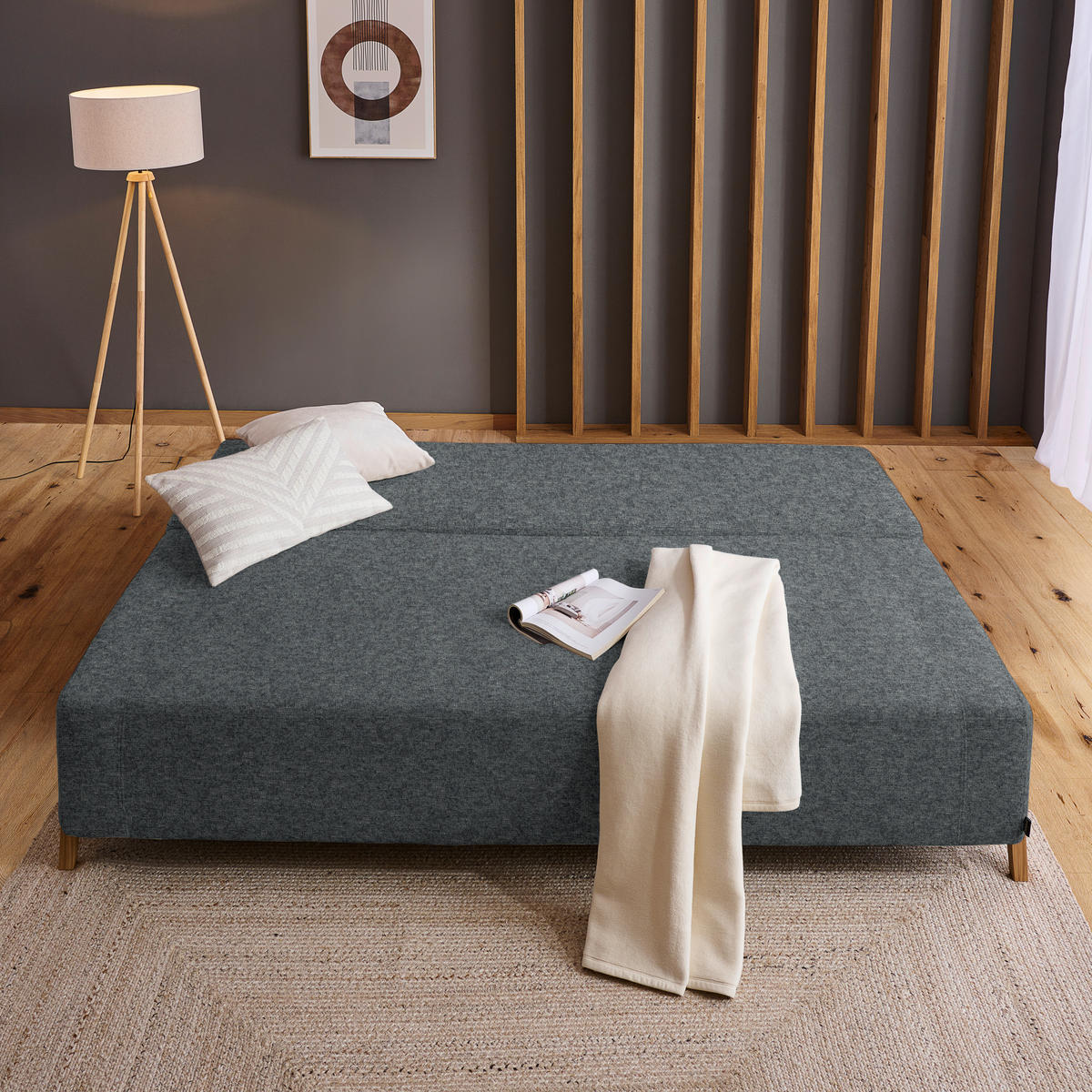 SCHLAFSOFA  mit Stoffauswahl, Liegefunktion, Schlafen auf Sitzhöhe Chenille Dunkelgrau  - Dunkelgrau/Naturfarben, Design, Holz/Textil (211/88/102cm) - Niels Andersson