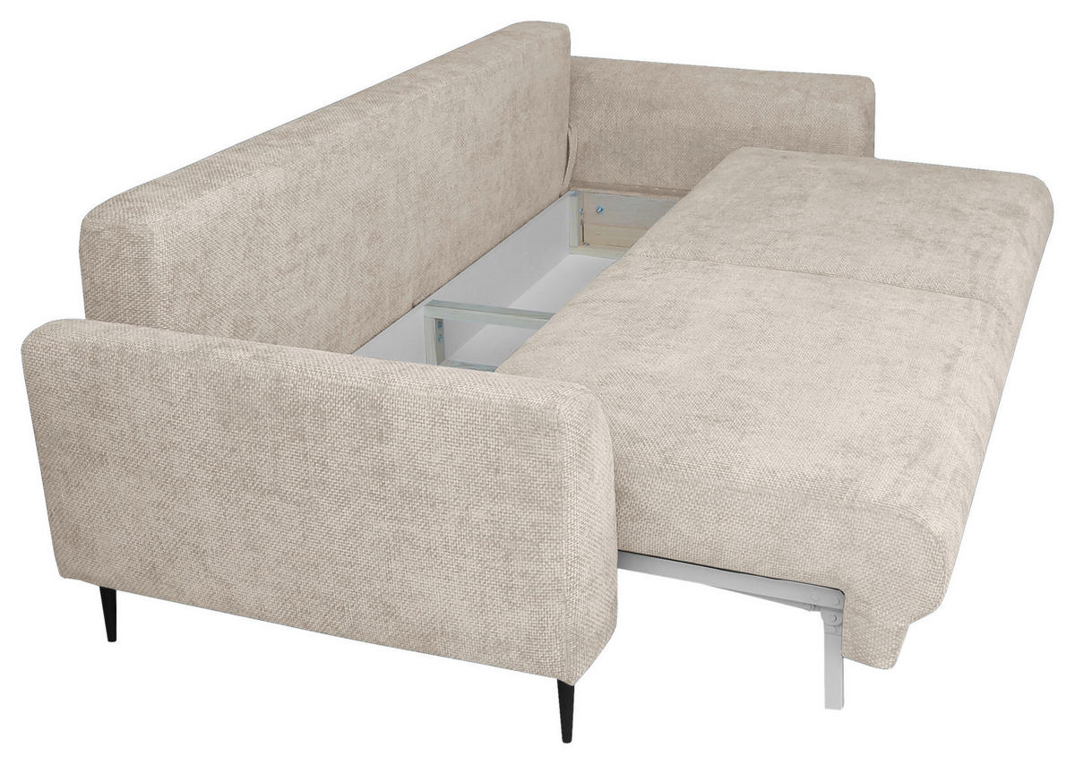 SCHLAFSOFA  mit Liegefunktion, Schlafen auf Sitzhöhe, Rücken echt Chenille Creme  - Creme/Schwarz, KONVENTIONELL, Textil/Metall (235/90/104cm) - Carryhome