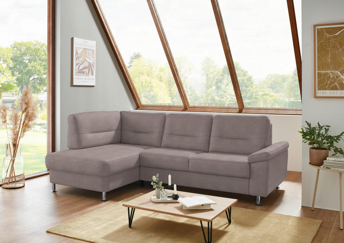 ECKSOFA Flachgewebe Altrosa  - Alufarben/Altrosa, Konventionell, Textil/Metall (160/244cm) - Beldomo Comfort