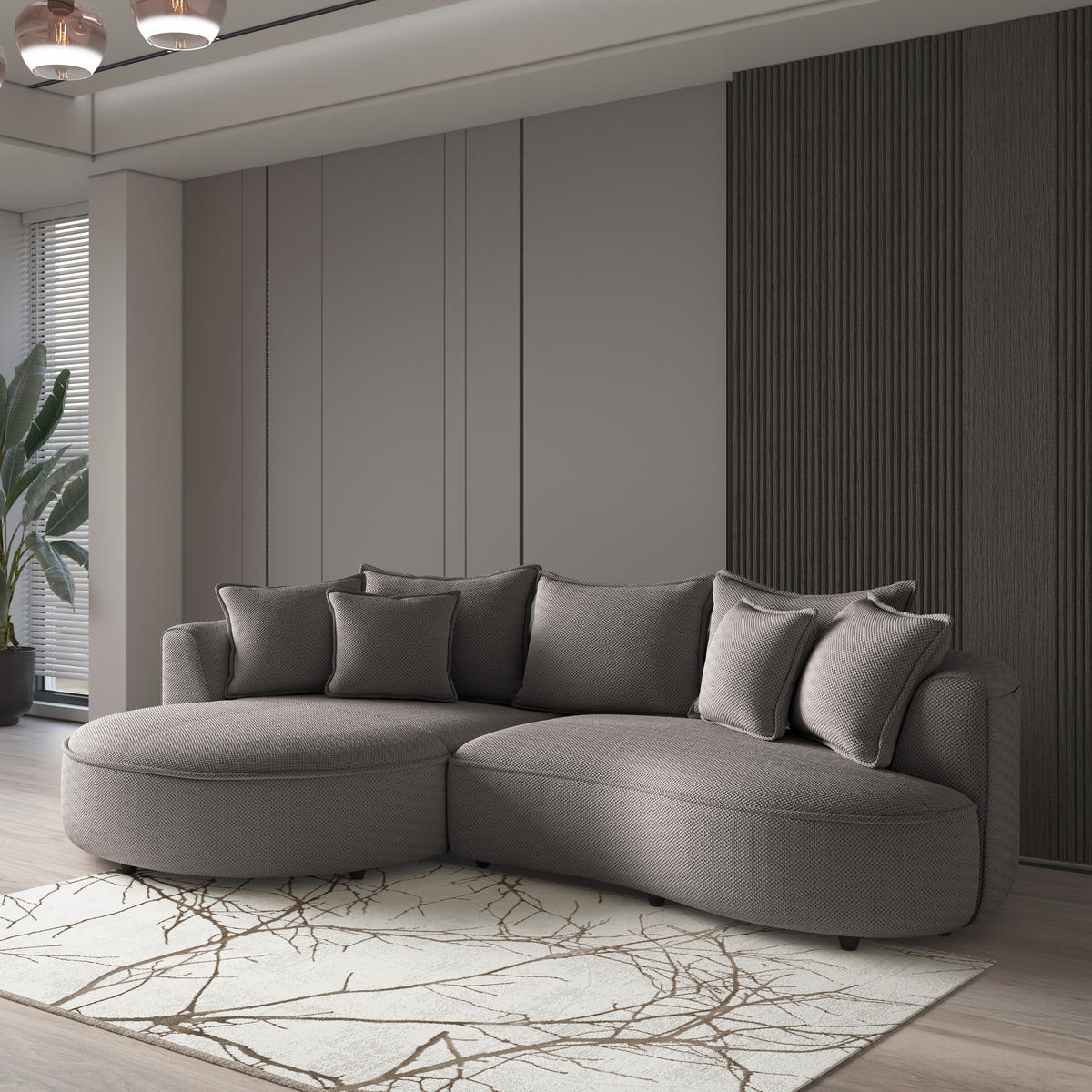 ECKSOFA LEVI Cappuccino Velours, Struktur  - Schwarz/Cappuccino, MODERN, Kunststoff/Textil (168/287cm) - Livetastic