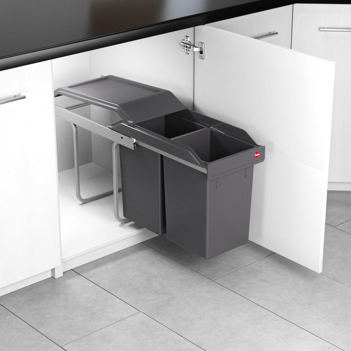 EINBAUABFALLSAMMLER 30 l  Kunststoff  - Dunkelgrau, Basics, Kunststoff (25,2/45,5/50,5cm) - HKT