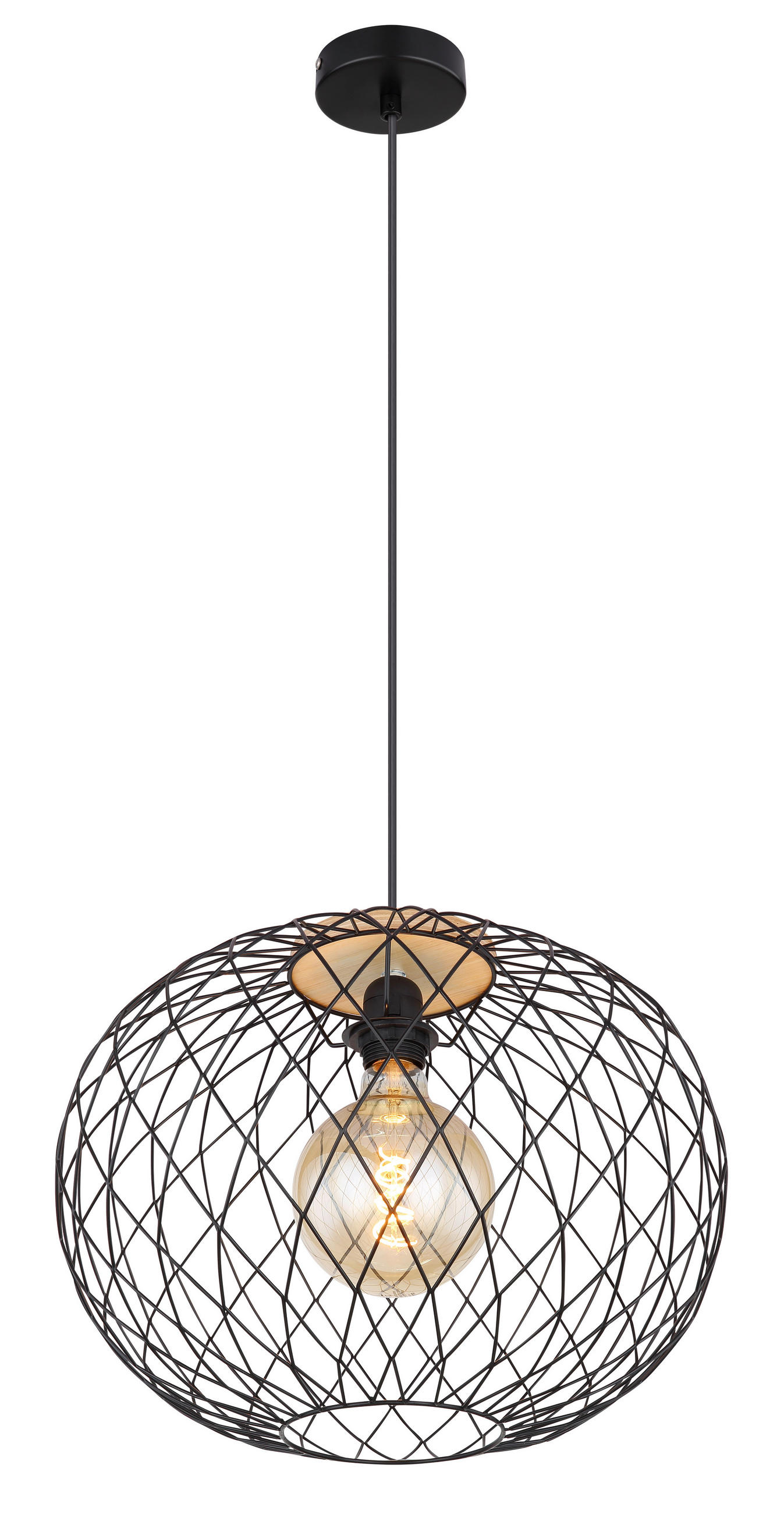 HÄNGELEUCHTE 40/150 cm   - Schwarz/Braun, Basics, Holz/Metall (40/150cm) - Globo