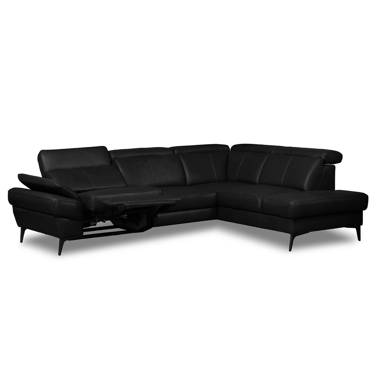 ECKSOFA Lederlook Echtleder Schwarz  - Schwarz, Design, Leder/Textil (264/211cm) - Livetastic