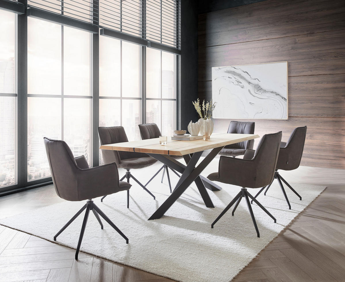 ESSTISCH in Holz, Metall 200/100/75 cm  - Eschefarben/Schwarz, LIFESTYLE, Holz/Metall (200/100/75cm) - Linea Natura