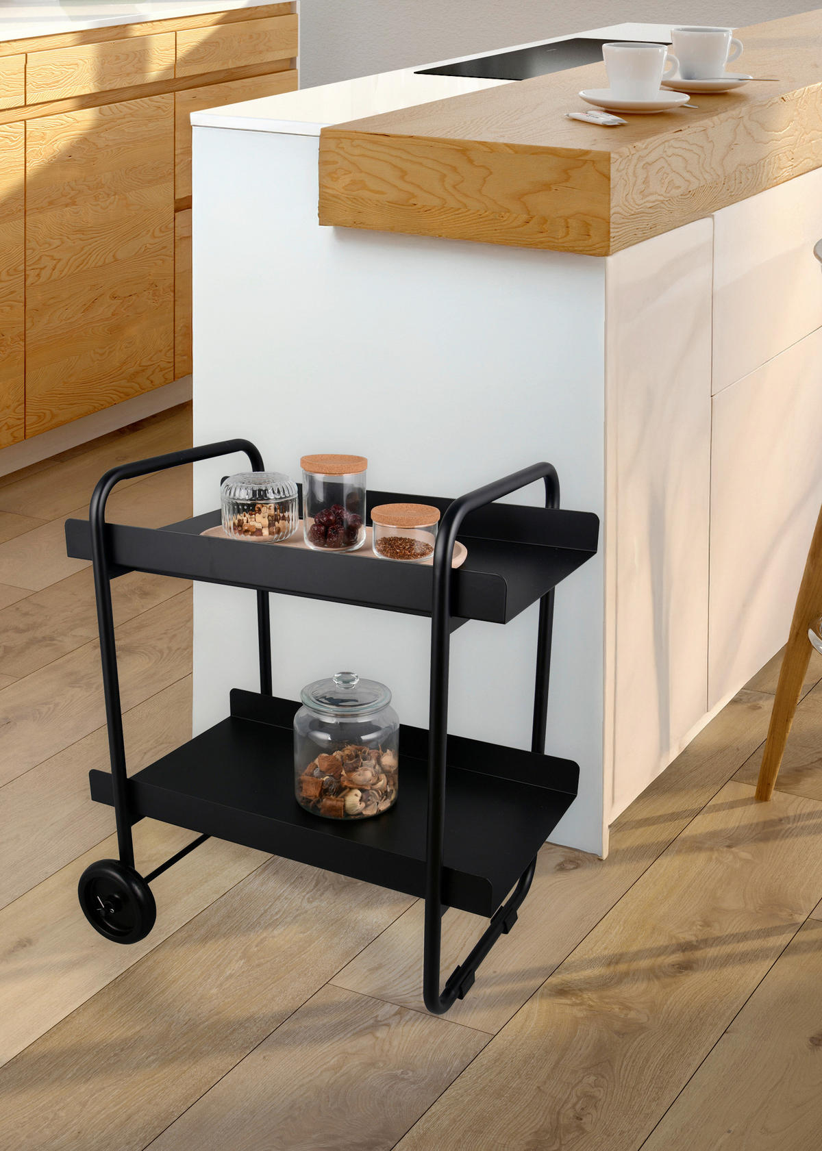 SERVIERWAGEN Schwarz  - Schwarz, MODERN, Metall (65/46/59cm) - Milino