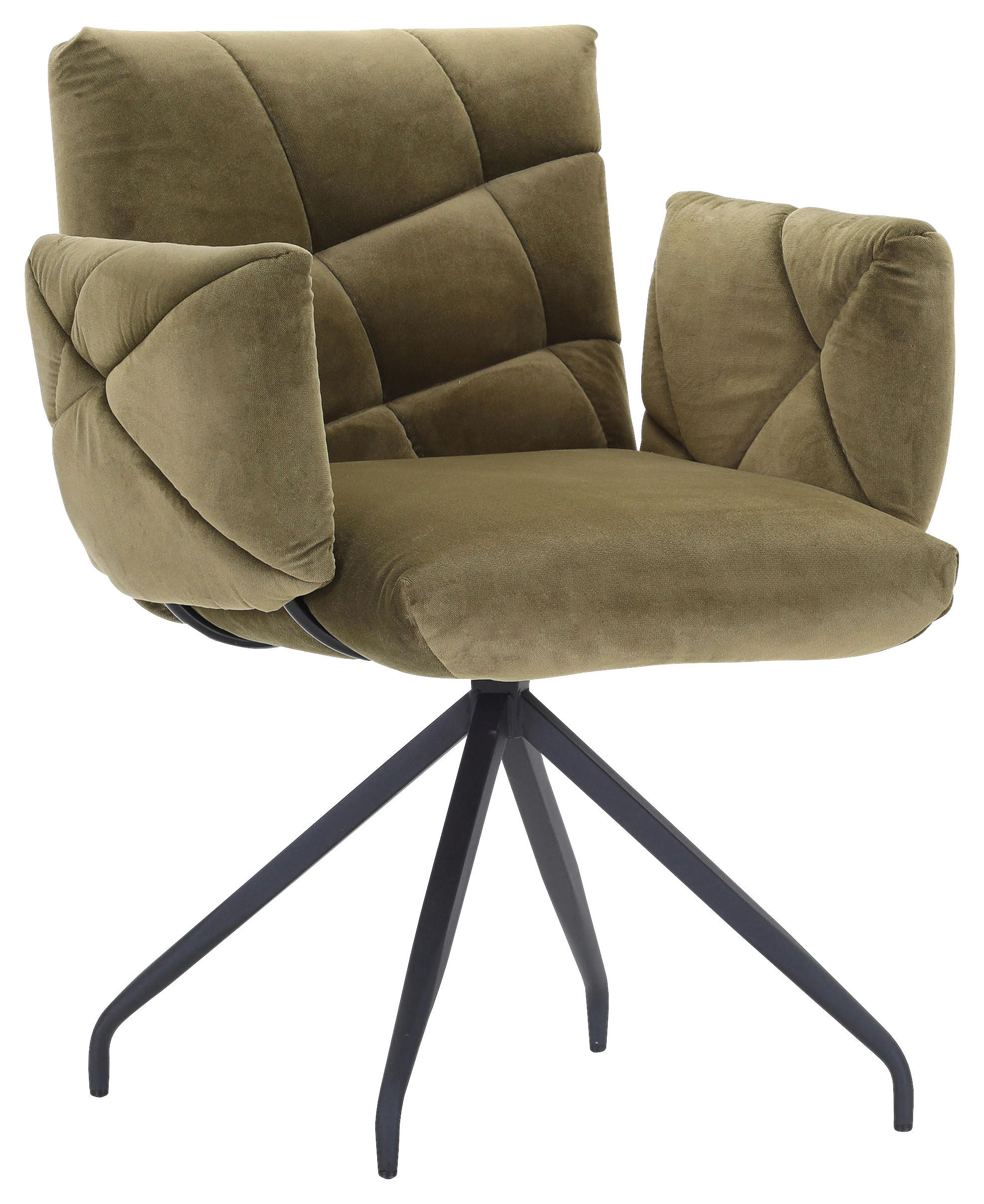 SCAUN CU BRAȚE in negru, măsliniu  - măsliniu/negru, Design, metal/textil (68/88/66cm) - Landscape