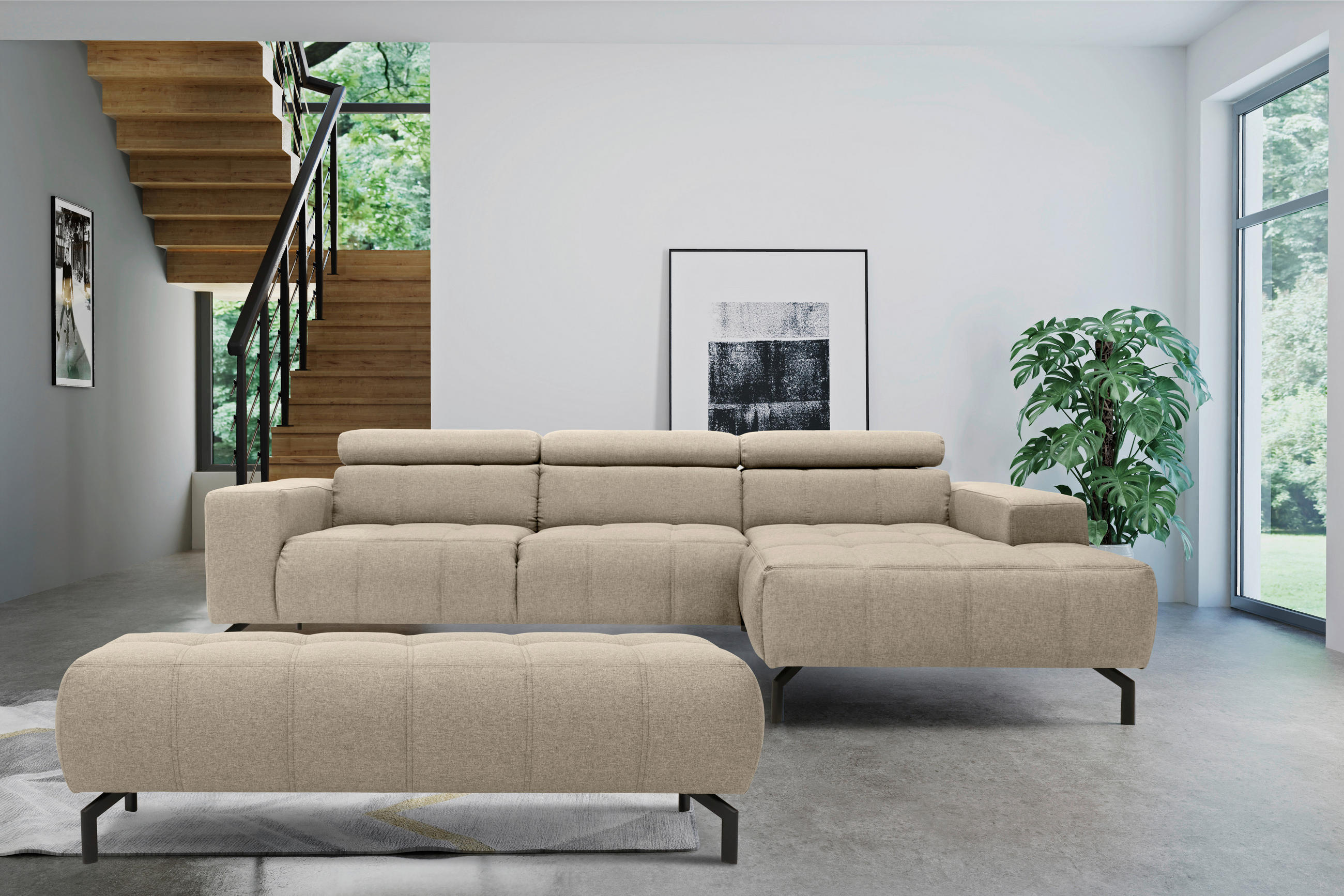 HOCKER in Textil Schlammfarben - Schlammfarben/Schwarz, Design, Textil/Metall (153/45/62cm) - MID.YOU