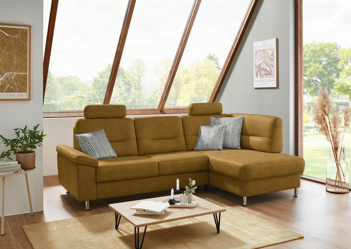 ECKSOFA  in Flachgewebe Currygelb  244/160 cm  - Currygelb/Alufarben, KONVENTIONELL, Textil/Metall (244/160cm) - Beldomo Comfort