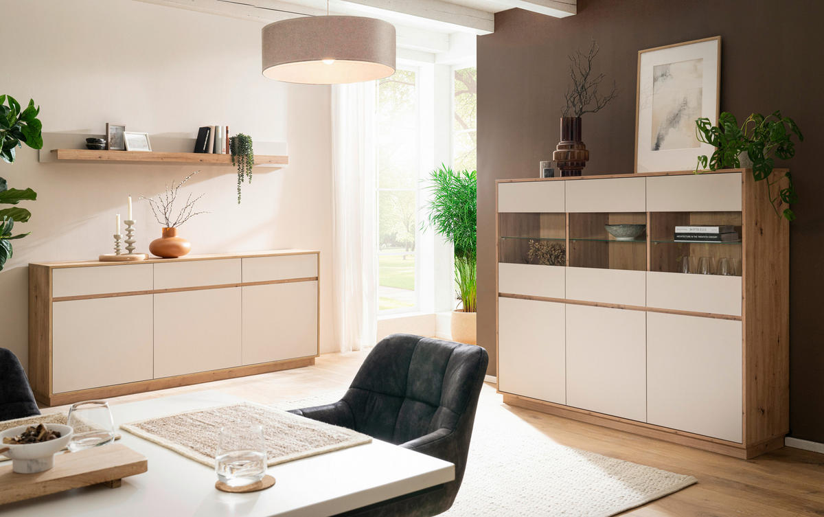 HIGHBOARD , 164/138/40 cm,  - Kaschmir/Eiche Artisan, Design, Glas/Holzwerkstoff (164/138/40cm) - MID.YOU