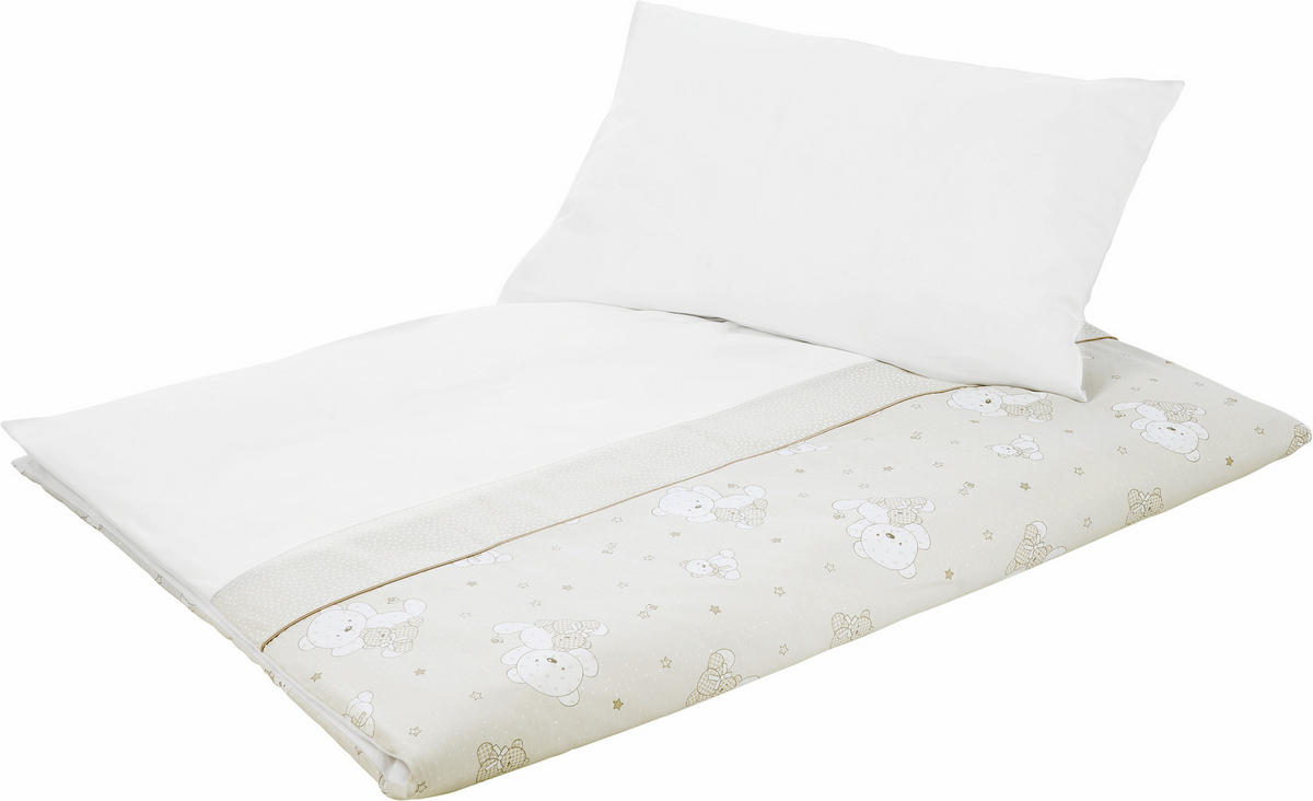 BABYBETTWÄSCHESET 100/135 cm  - Taupe/Weiss, Basics, Textil (100/135cm) - Patinio