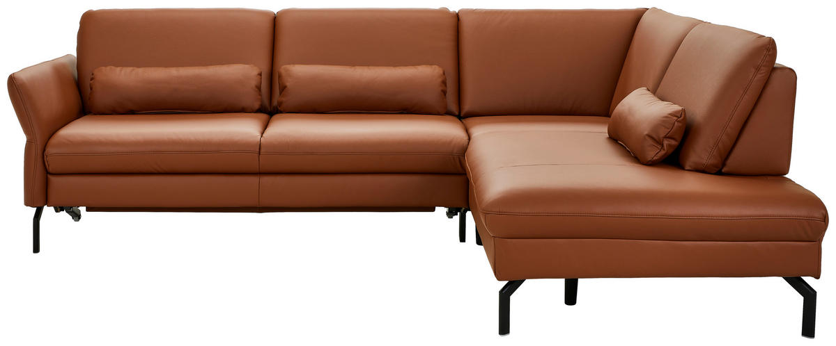 ECKSOFA in Echtleder Rotbraun  - Rotbraun/Schwarz, Design, Leder/Metall (279/220cm) - Beldomo Premium