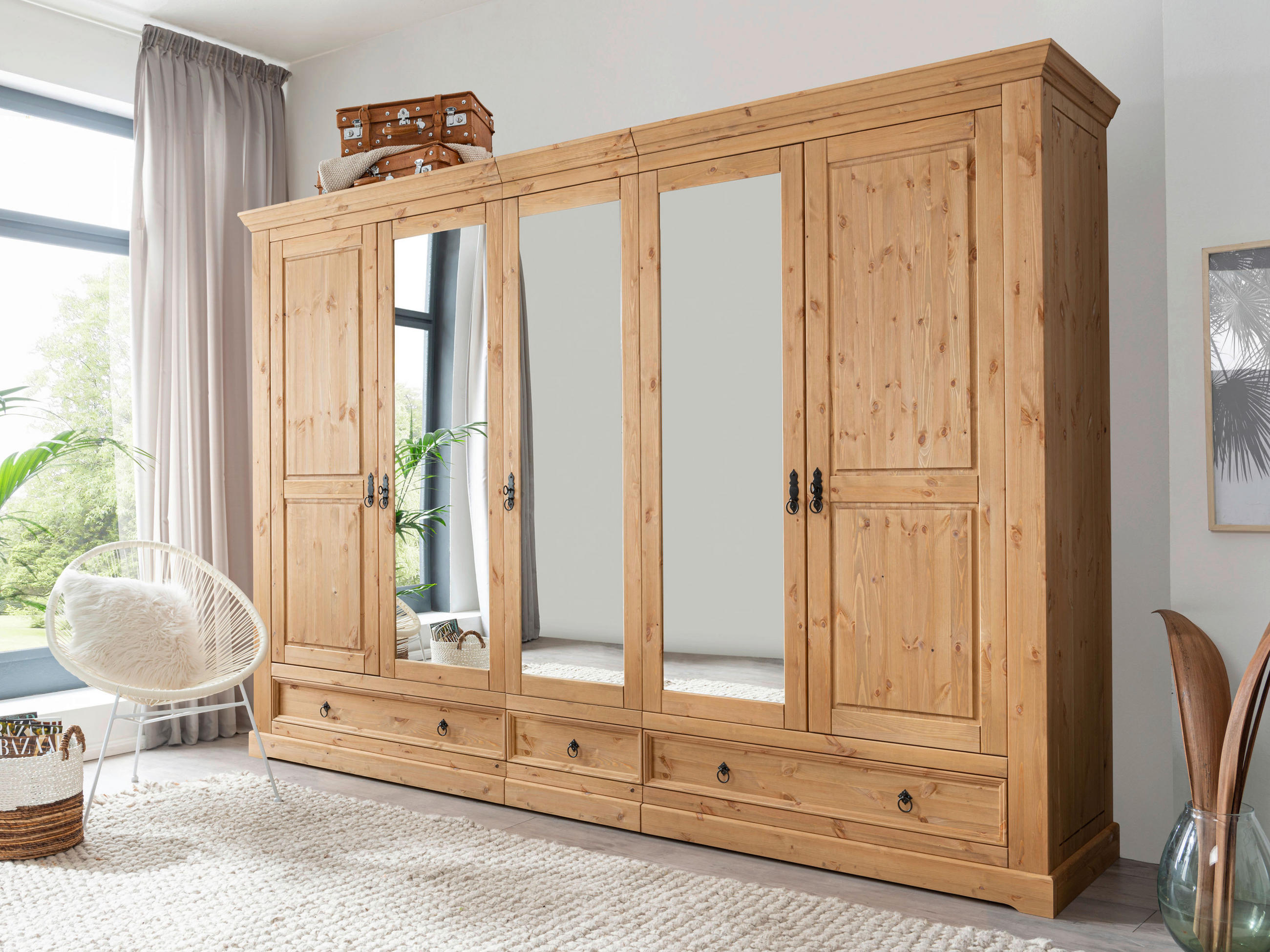 KLEIDERSCHRANK 310/215/62 cm 5-türig Eichefarben  - Eichefarben/Schwarz, KONVENTIONELL, Holz/Metall (310/215/62cm) - Livetastic