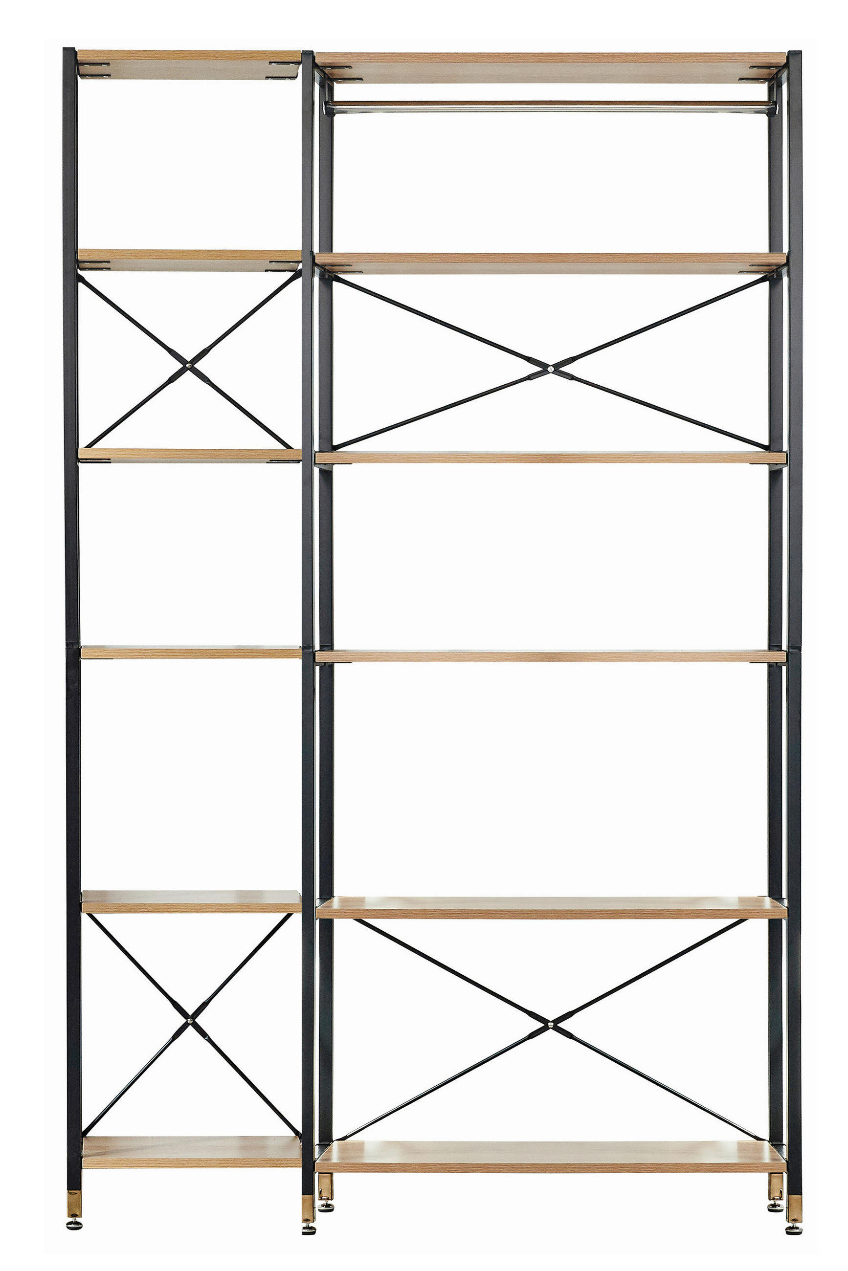 REGAL  127,5/210/30 cm Naturfarben, Schwarz  - Schwarz/Naturfarben, Design, Holzwerkstoff/Metall (127,5/210/30cm) - Livetastic