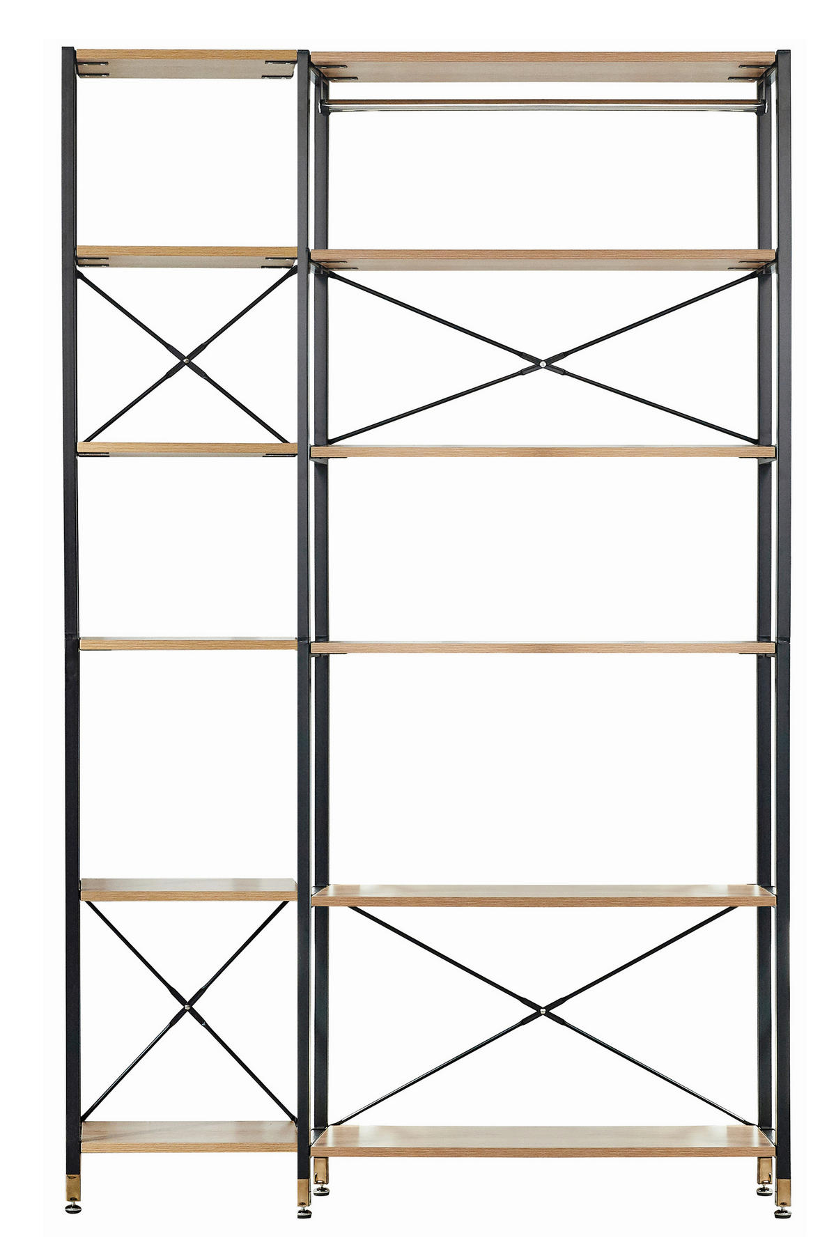 REGAL  127,5/210/30 cm Naturfarben, Schwarz  - Schwarz/Naturfarben, Design, Holzwerkstoff/Metall (127,5/210/30cm) - Livetastic