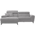 ECKSOFA  in Velours Hellgrau  181/267 cm  - Hellgrau/Schwarz, Design, Textil/Metall (181/267cm) - Carryhome