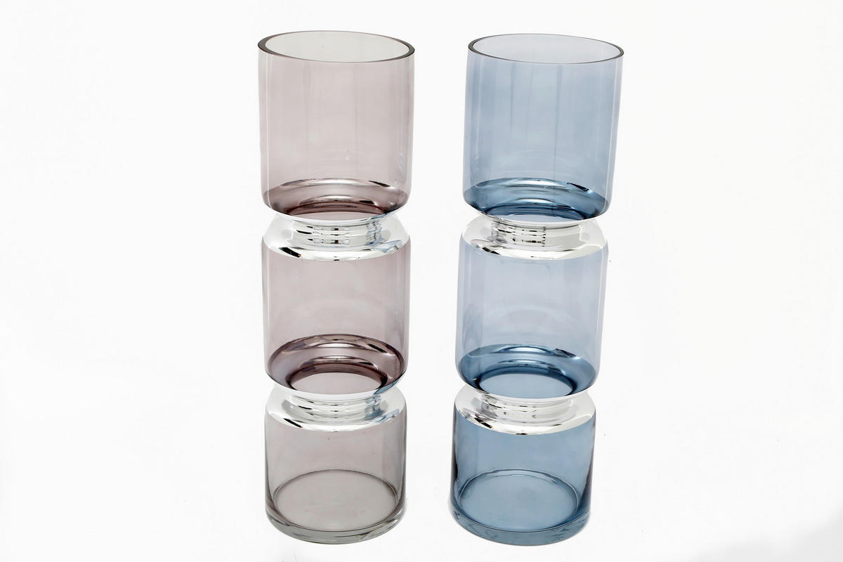 VÁZA, sklo, 29 cm - modrá/sivá, Basics, sklo (12/40/12cm)