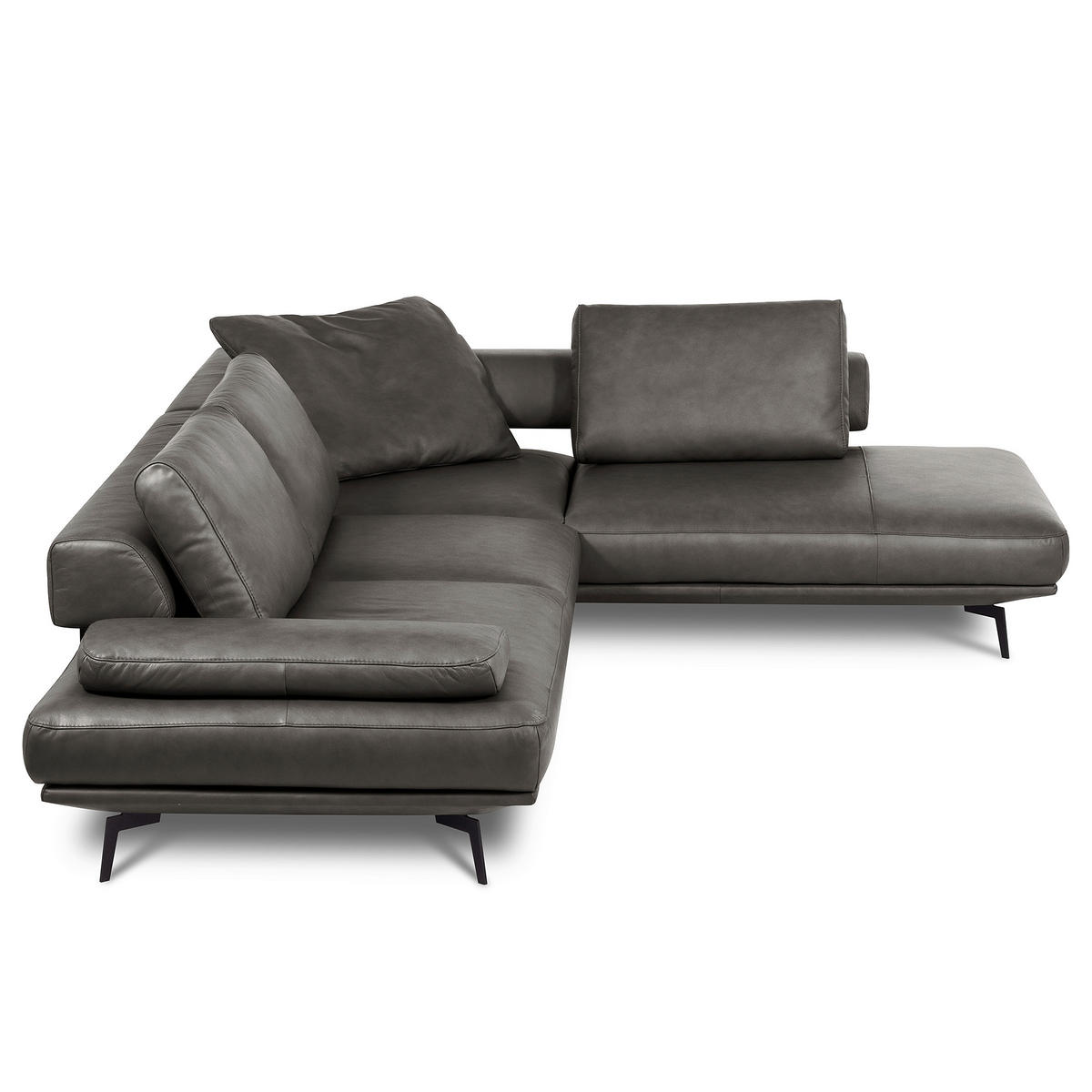 ECKSOFA  in Echtleder Anthrazit  306/237 cm  - Anthrazit/Schwarz, Design, Leder/Metall (306/237cm) - Livetastic