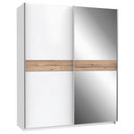 SCHWEBETÜRENSCHRANK  in Weiß, Eichefarben  - Eichefarben/Alufarben, MODERN, Glas/Holzwerkstoff (170,3/210,5/61,2cm) - Xora