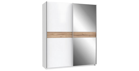 SCHWEBETÜRENSCHRANK  in Weiß, Eichefarben  - Eichefarben/Alufarben, MODERN, Glas/Holzwerkstoff (170,3/210,5/61,2cm) - Xora