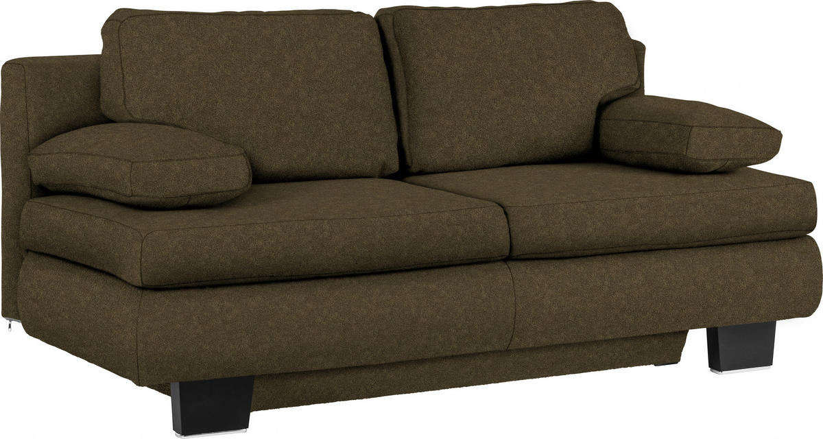 SCHLAFSOFA Macy  mit Fußauswahl, Stoffauswahl, Schlafen auf Sitzhöhe, Rücken echt Flachgewebe Olivgrün  - Wengefarben/Olivgrün, KONVENTIONELL, Holz/Textil (203/94/100cm) - Novel