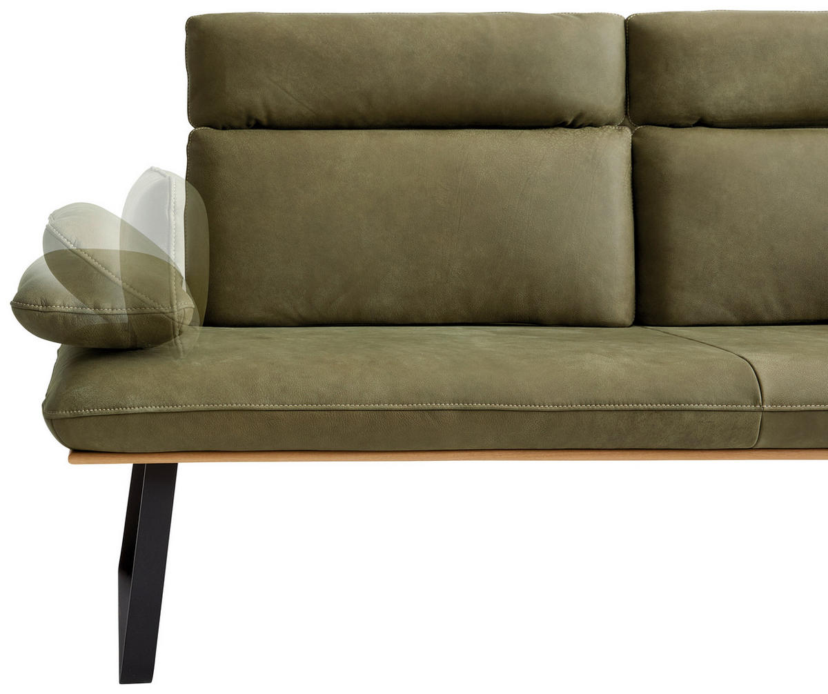SITZBANK 220/111/92 cm Echtleder Olivgrün Metall  - Beige/Schwarz, Design, Leder/Metall (220/111/92cm) - Koinor