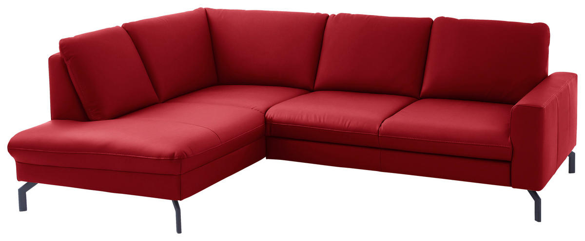 ECKSOFA Beldomo Premium in Echtleder Rot  194/250 cm  - Rot/Schwarz, Design, Leder/Metall (194/250cm) - Beldomo Premium