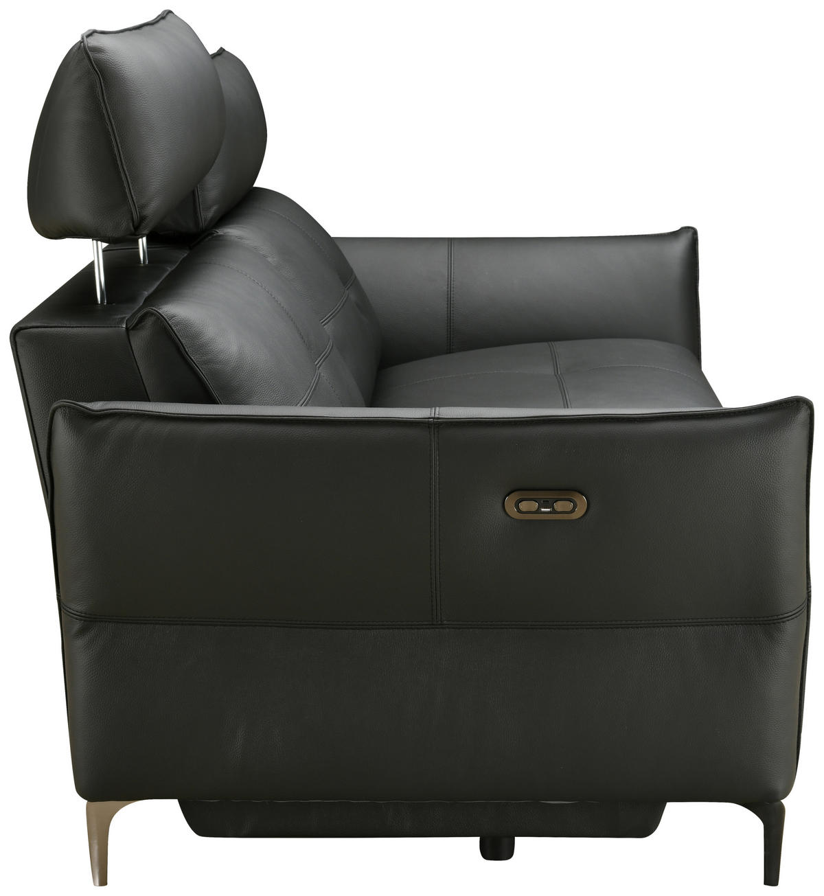 2-SITZER-SOFA Schwarz Echtleder  - Schwarz, Design, Leder/Metall (191/98/101cm) - Novel