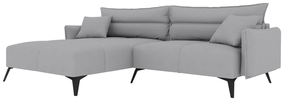 ECKSOFA in Cord Hellgrau  180/253 cm  - Hellgrau/Schwarz, KONVENTIONELL, Textil/Metall (180/253cm) - Carryhome