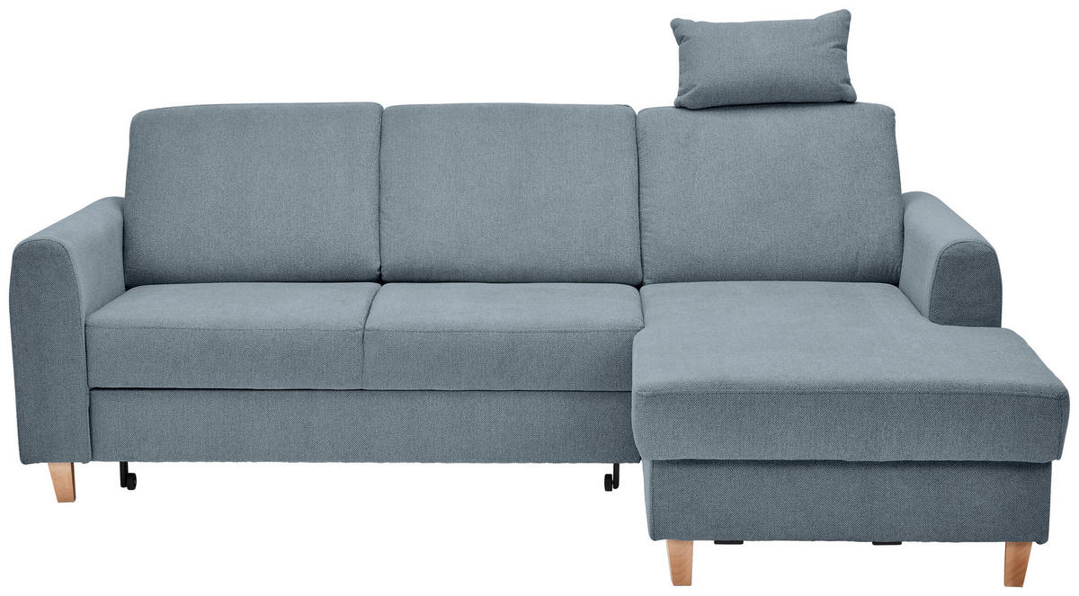 ECKSOFA Blau Flachgewebe  - Blau/Buchefarben, KONVENTIONELL, Holz/Textil (241/166cm) - Carryhome
