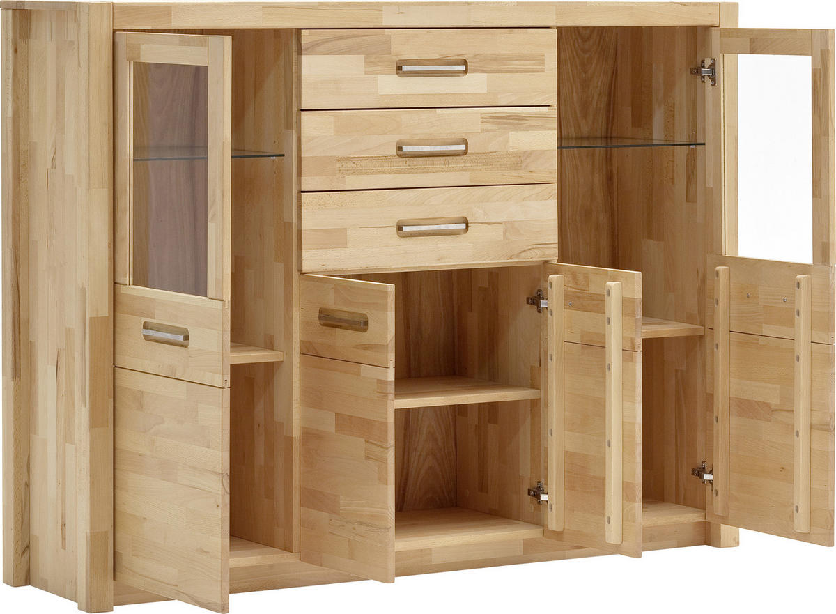 HIGHBOARD  in 163/122/40 cm  - Buchefarben/Alufarben, Design, Glas/Holz (163/122/40cm) - MID.YOU