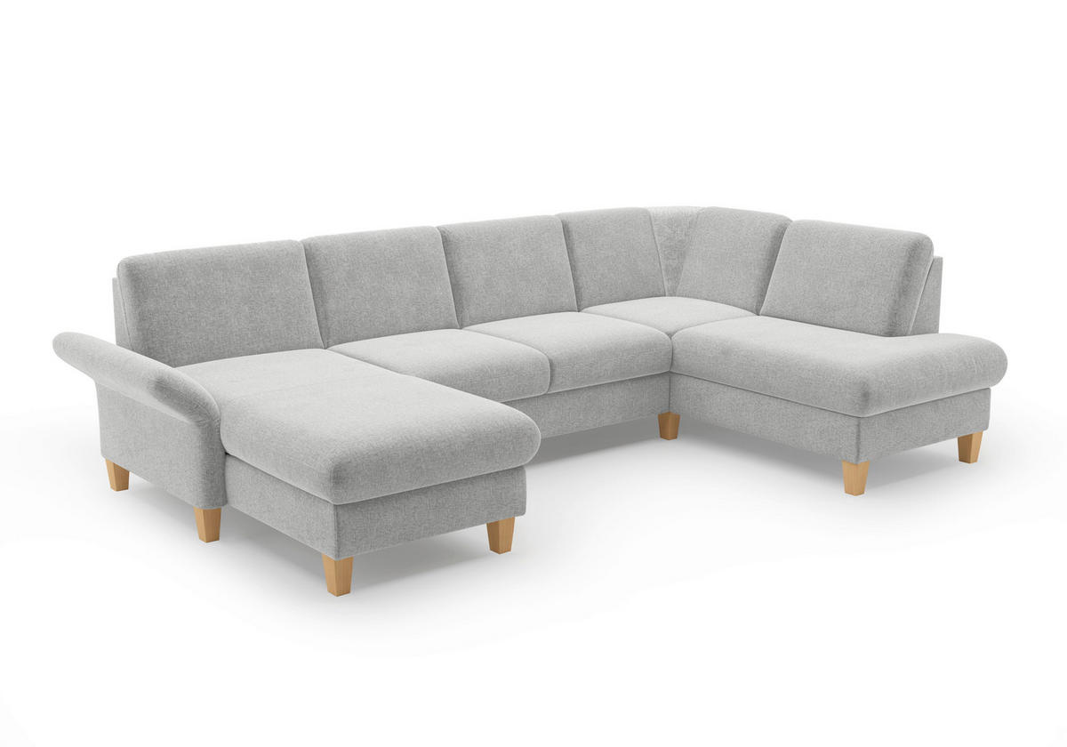 WOHNLANDSCHAFT Hellgrau Flachgewebe  - Eichefarben/Hellgrau, KONVENTIONELL, Holz/Textil (164/314/195cm) - Sit & More