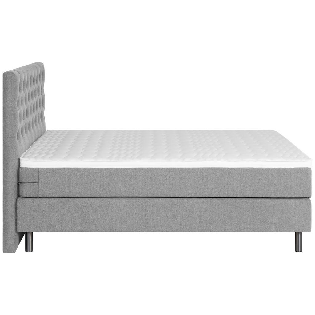 Thumbnail - Welnova Boxspringbett, Hellgrau, Textil, H3, 7-Zonen, Höhe ca. 21 cm, 140x200 cm, gepolstertes Kopfteil, Stoffauswahl, T...
