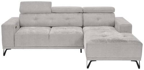 ECKSOFA Hellgrau Chenille  - Hellgrau/Schwarz, KONVENTIONELL, Textil/Metall (264/178cm) - Hom`in