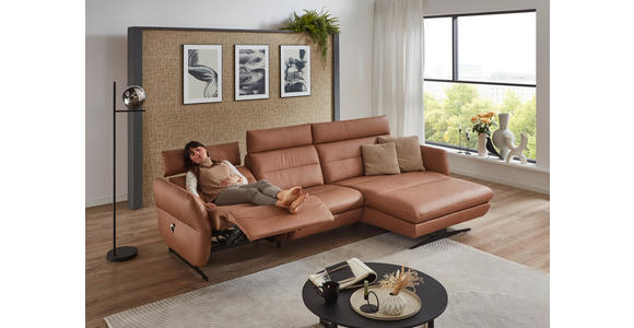 ECKSOFA in Echtleder Haselnussfarben 300/157 cm - Schwarz/Haselnussfarben, Design, Leder/Metall (300/157cm) - Dieter Knoll