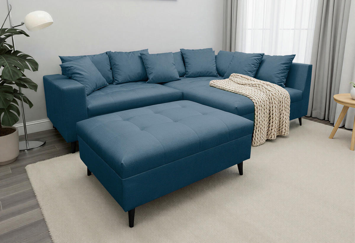 Ecksofa inkl. Hocker, mikrovlakna temno modra  - črna/temno modra, Design, tekstil/les (247/174cm) - MID.YOU