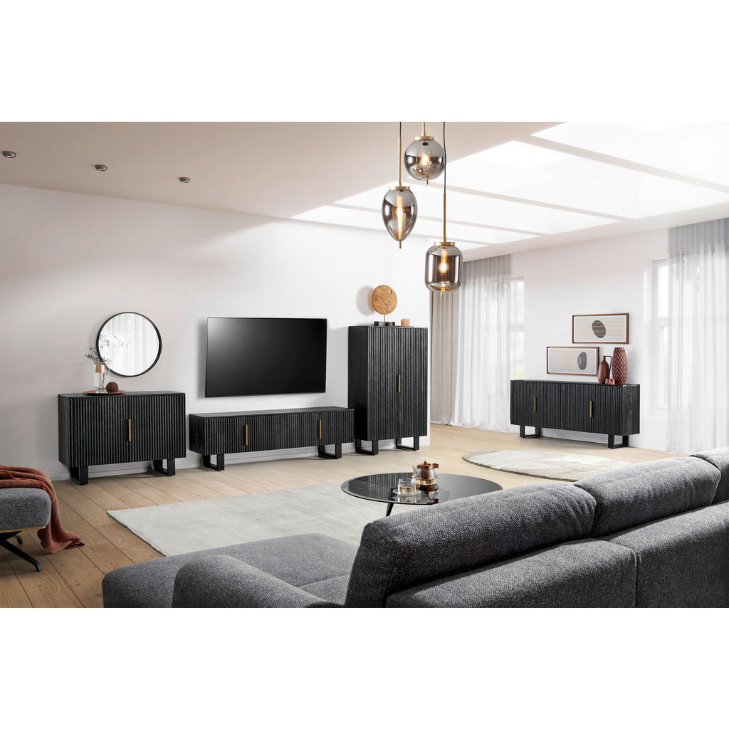 Thumbnail - Livetastic Sideboard, Schwarz, Metall, Akazie, massiv, 2 Fächer, 180x80x40 cm, Holzmöbel, Kleinmöbel Holz, Holzkommoden,...