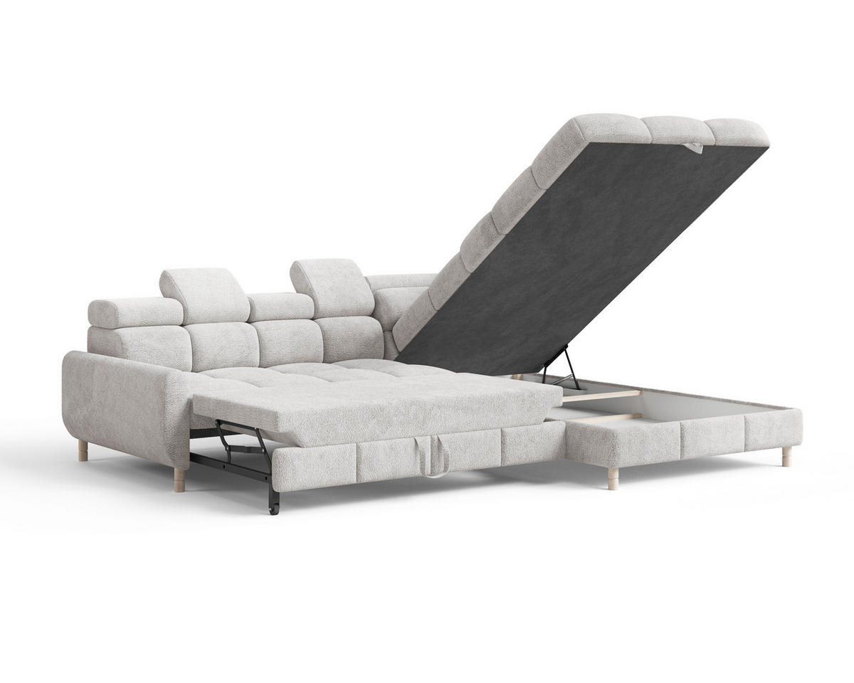 ECKSOFA BUN in Bouclé Hellgrau  - Elfenbein/Hellgrau, Design, Holz/Textil (276/209cm) - MID.YOU