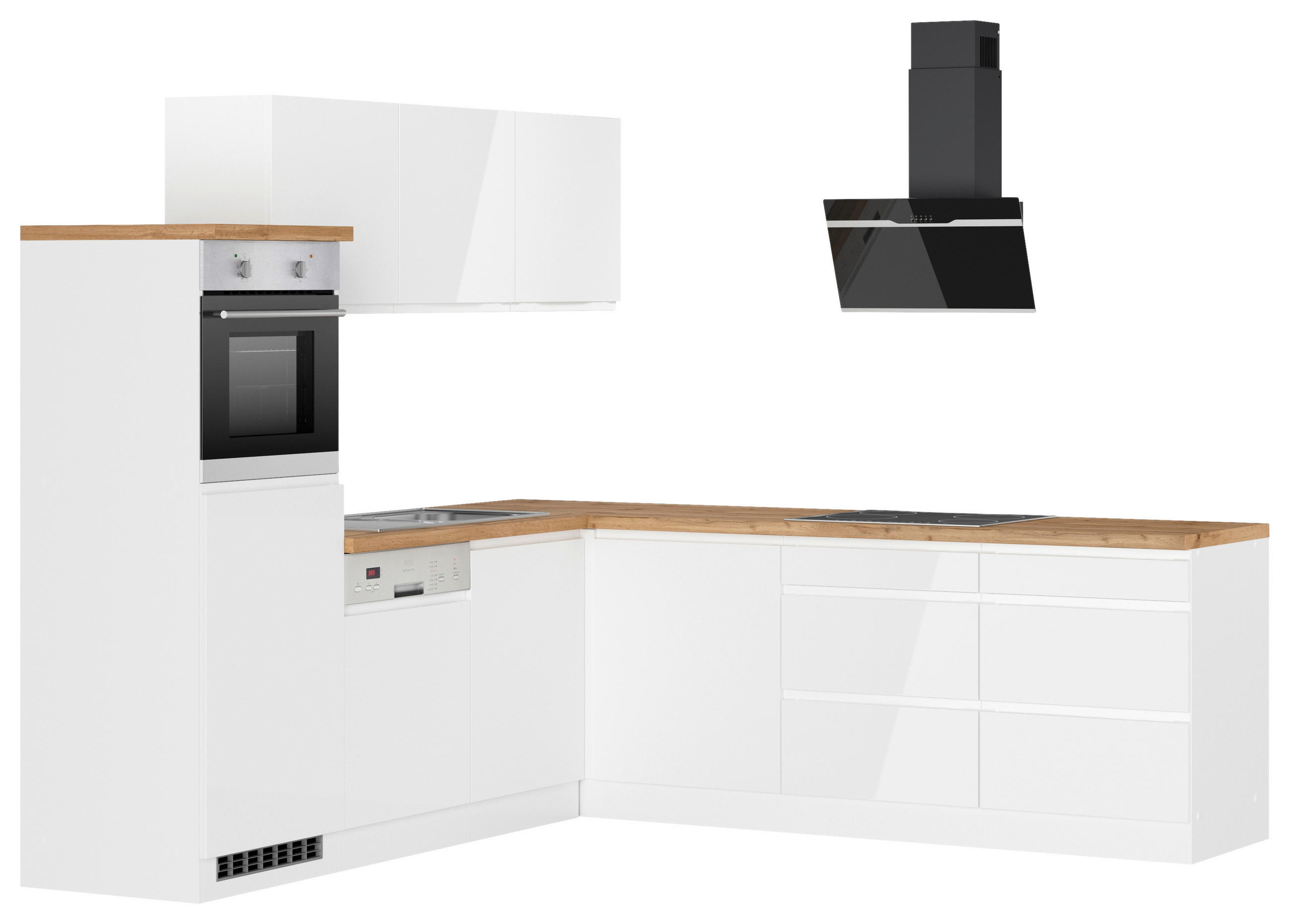 Eckküche Monza mit Geräten 240/240 cm  in Weiss, Eiche Wotan, Weiss Hochglanz  - Weiss Hochglanz/Weiss, Lifestyle, Holzwerkstoff (240/240cm) - Held