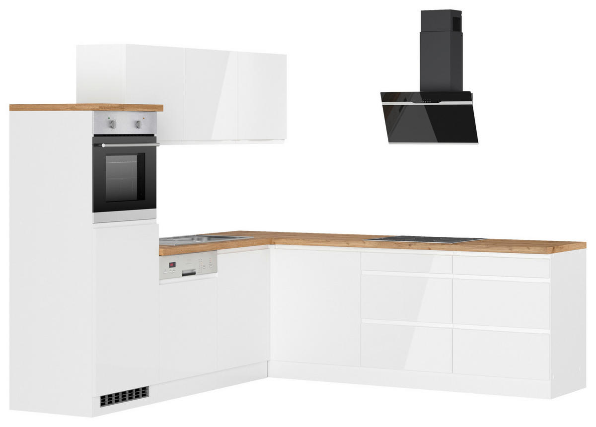 Eckküche Monza mit Geräten 240/240 cm  in Weiss, Eiche Wotan, Weiss Hochglanz  - Weiss Hochglanz/Weiss, Lifestyle, Holzwerkstoff (240/240cm) - Held