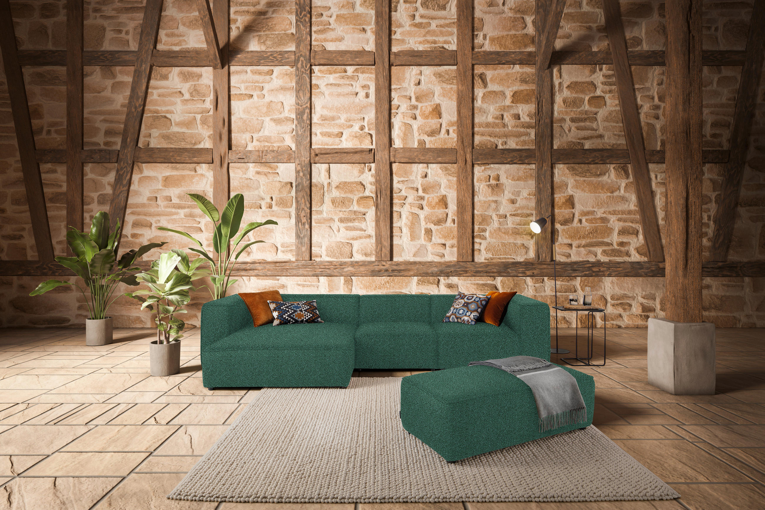 ECKSOFA in Flachgewebe Opal  164/341 cm  - Opal/Schwarz, Design, Kunststoff/Textil (164/341cm) - W.Schillig