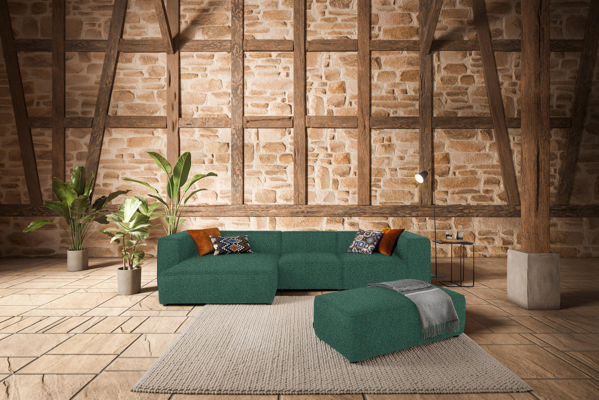 ECKSOFA in Flachgewebe Opal  164/341 cm  - Opal/Schwarz, Design, Kunststoff/Textil (164/341cm) - W.Schillig