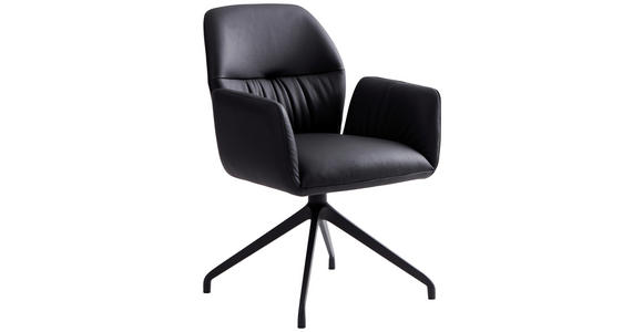 ARMLEHNSTUHL  Sitzfläche 360° drehbar, automatische Rückholfunktion  Echtleder  - Schwarz, Design, Leder/Metall (62/89/63cm) - Dieter Knoll