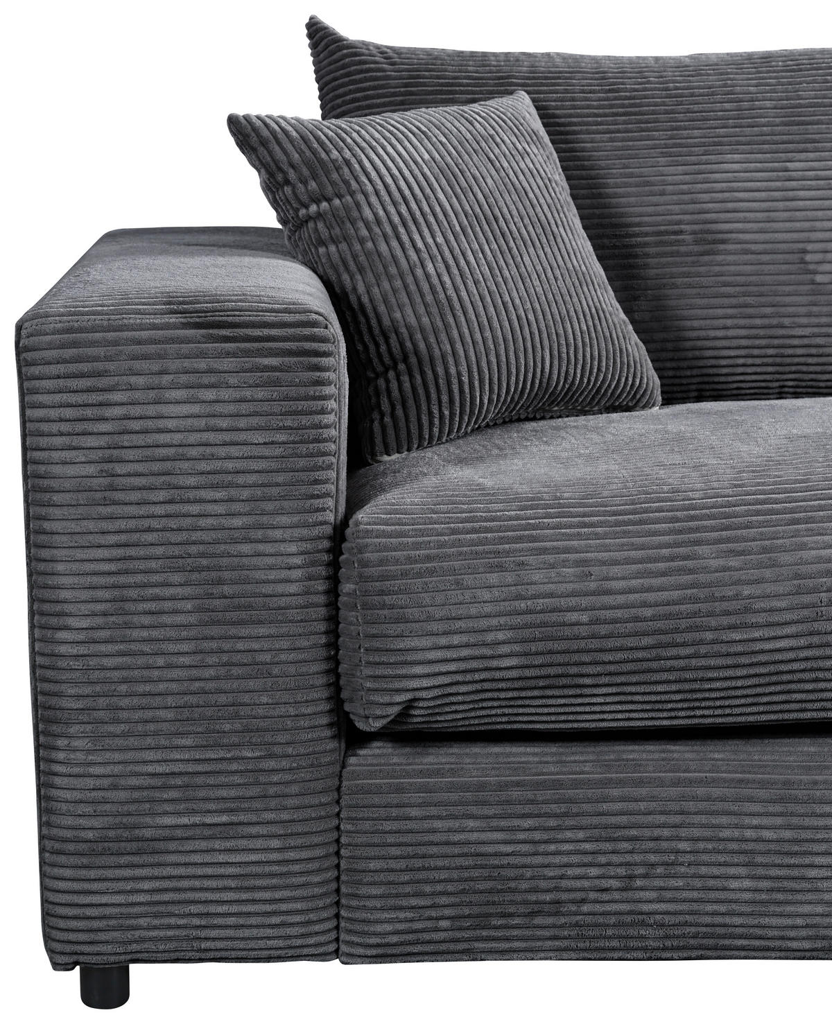 ECKSOFA FUNNY S Dunkelgrau Cord, Velours Zierkissen, Rückenkissen, Hocker  - Dunkelgrau/Schwarz, Basics, Kunststoff/Textil (265/180cm) - Livetastic