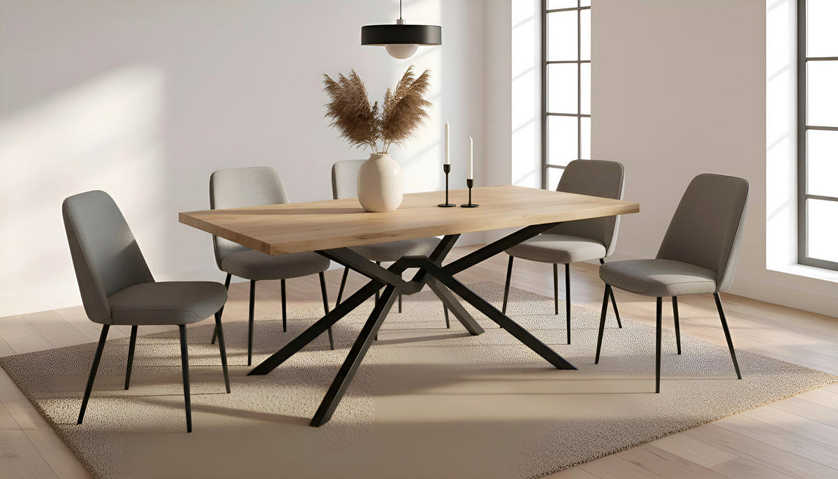 ESSTISCH 200/100/76 cm Echtholz  Holz, Metall rechteckig Schwarz, Eichefarben  - Eichefarben/Schwarz, LIFESTYLE, Holz/Metall (200/100/76cm) - Landscape