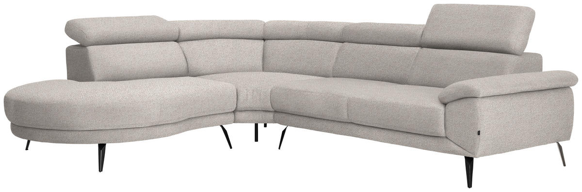 ECKSOFA Sandfarben Velours  - Sandfarben/Schwarz, Design, Textil/Metall (264/299cm) - Novel